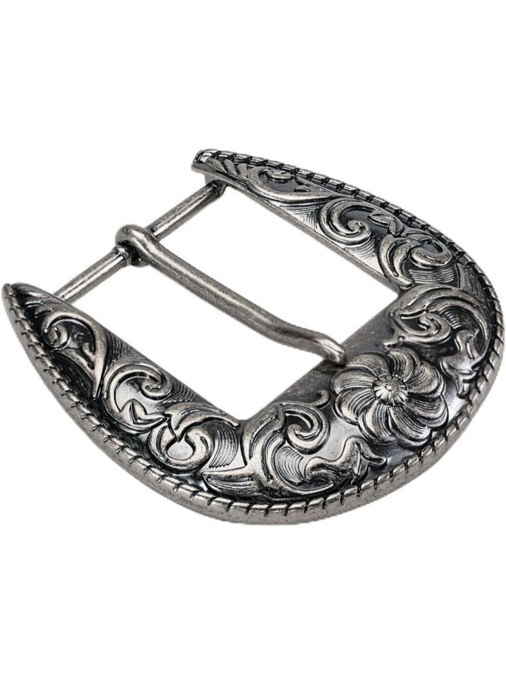 Unisex Western Antique Silver Sunflower Engraved Rope Edge Belt Buckle 1.5"